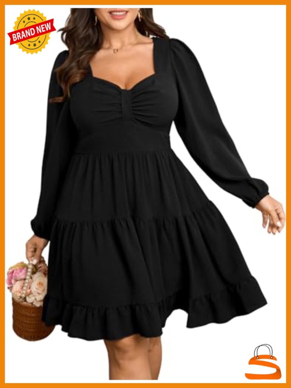 Plus Size Mini A-Line Cocktail Dress Sweetheart Long Sleeve Ruffle Hem